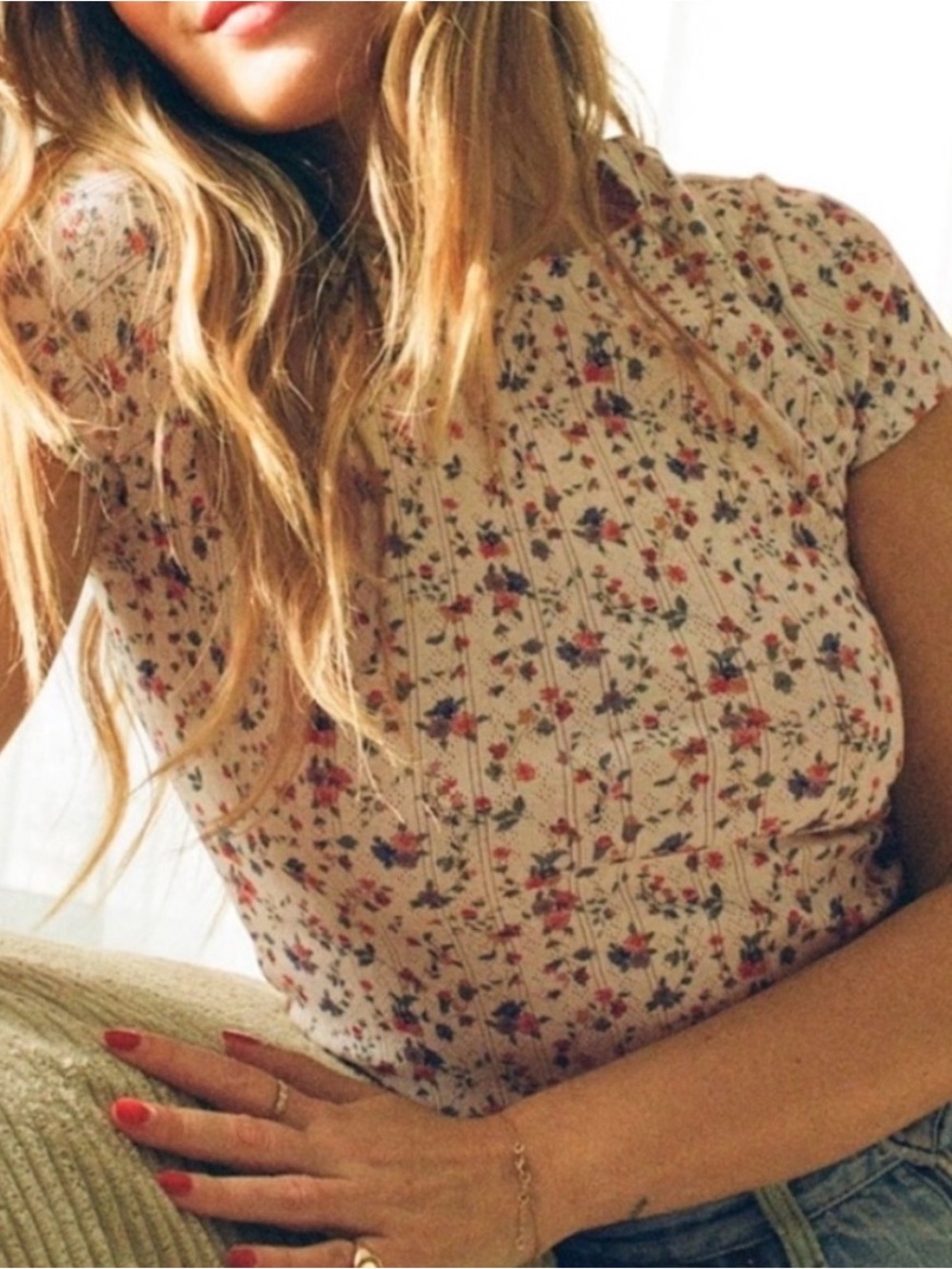 Sezane Camil T-shirt Melia Pointelle Floral Cropped Baby Doll Tee XL - Picture 2 of 7